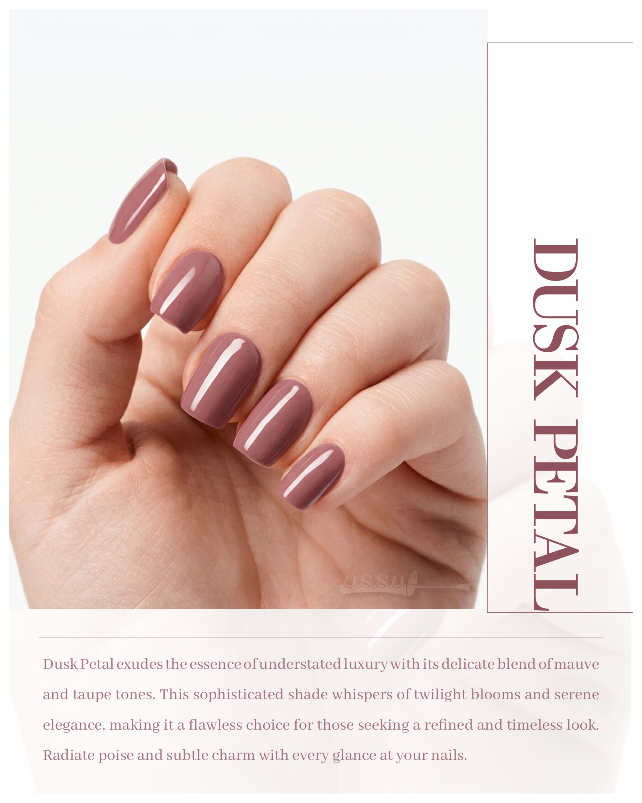 Dusk Petal mauve-taupe polished almond nails