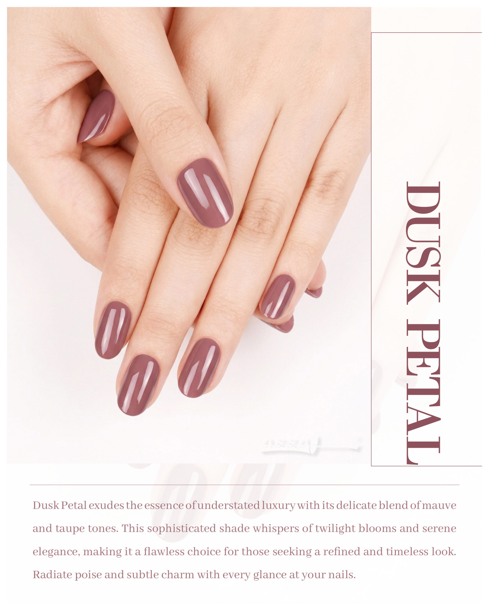 Dusk Petal mauve-taupe polished almond nails