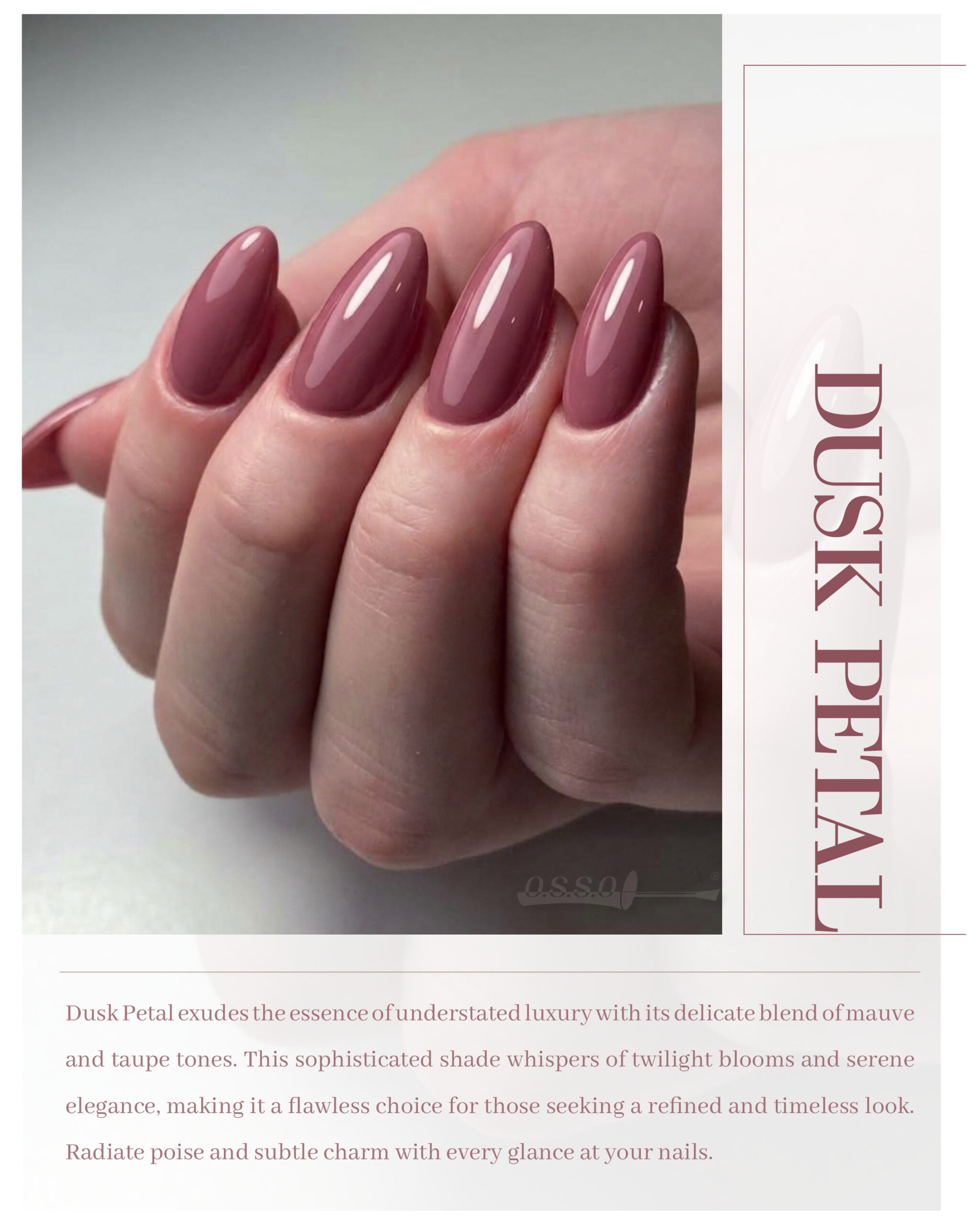 Dusk Petal mauve-taupe polished almond nails