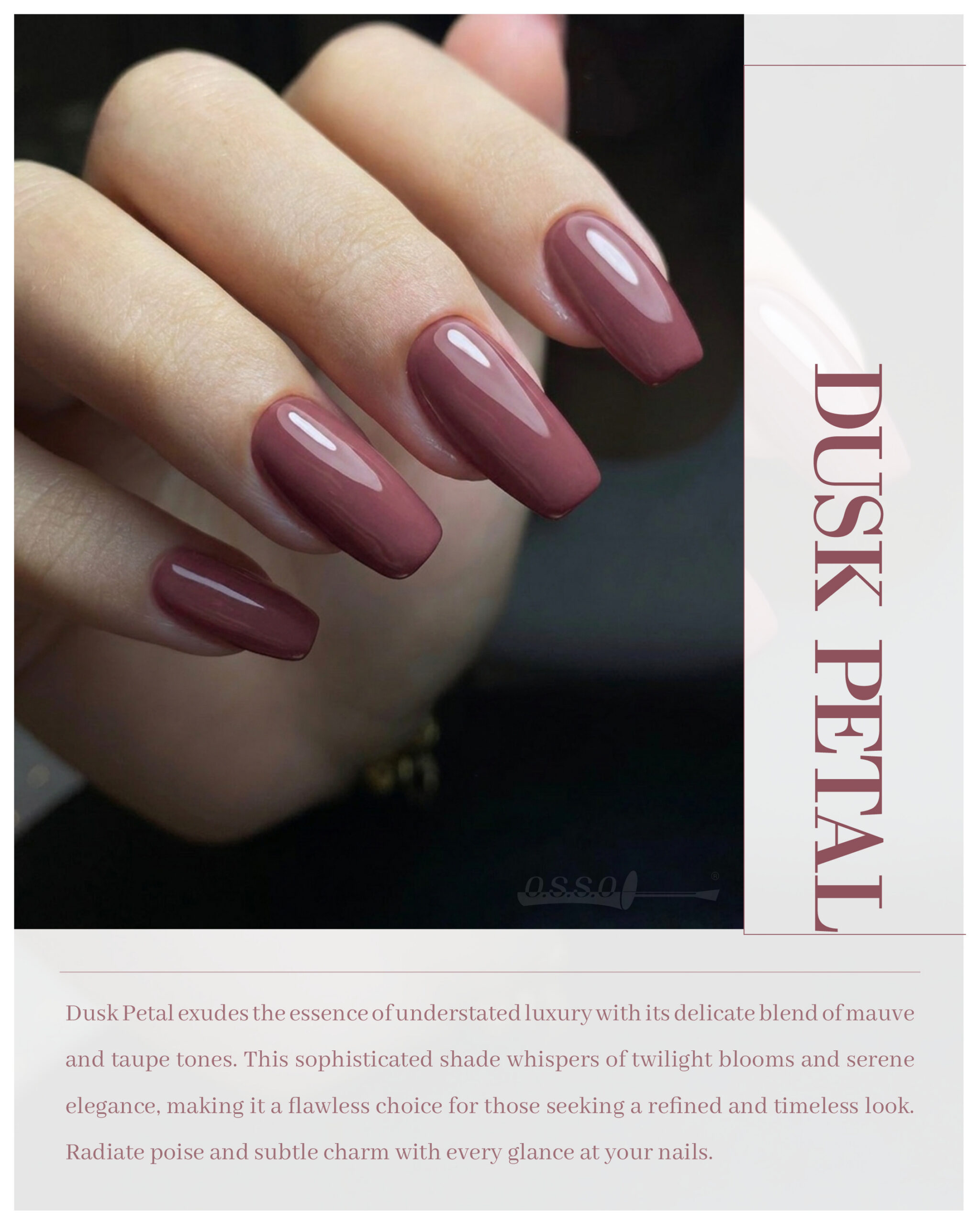Dusk Petal mauve-taupe polished almond nails